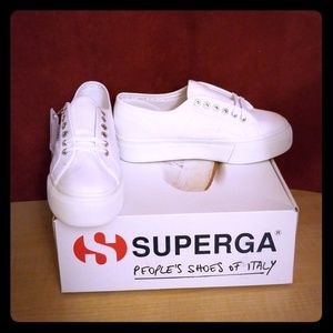 Superga White Platform Shoes